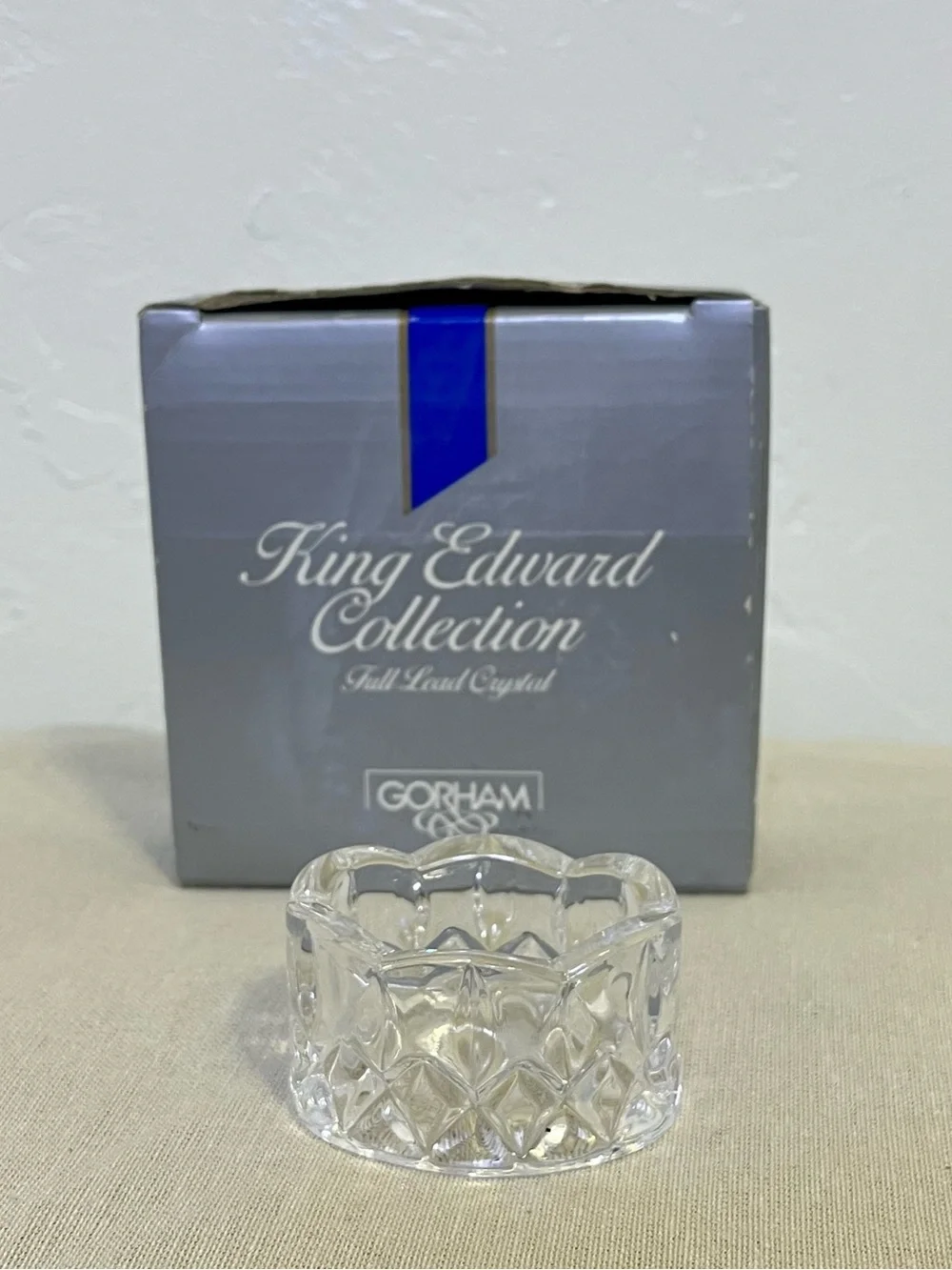 Vintage Gorham King Edward Full Lead Crystal Napkin Rings Set of 4 In Box